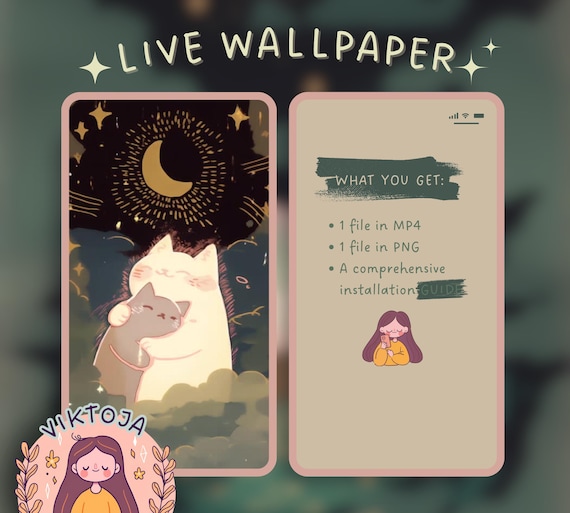 Hugging Kitties Live Wallpaper: Kawaii iOS/Android Phone Background (MP4 & PNG)