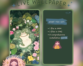Blumen Kitty Live Wallpaper: Kawaii Hintergrund (MP4 & PNG)