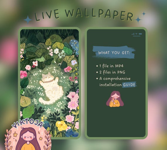 Flower Kitty Live Wallpaper: Kawaii iOS Android Background (MP4 & PNG)