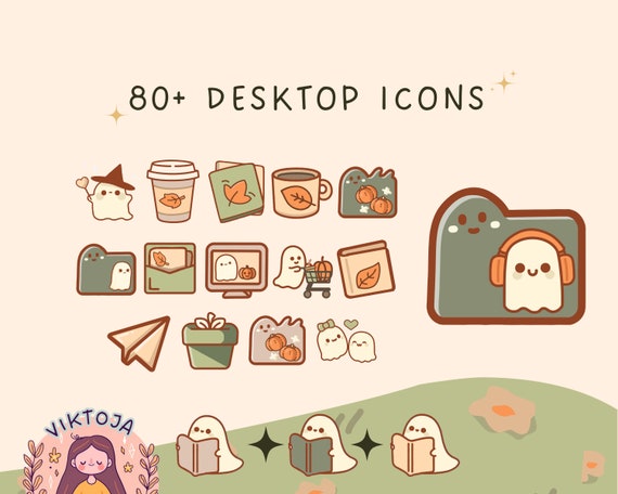 Ghost Desktop Icons, Autumn Theme, Boho PC/Mac (80 PNG/ICO) (Digital Download