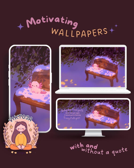 Axolotl Motivational Wallpaper: Pastel Anime, Ultrawide Screens (Digital Download)