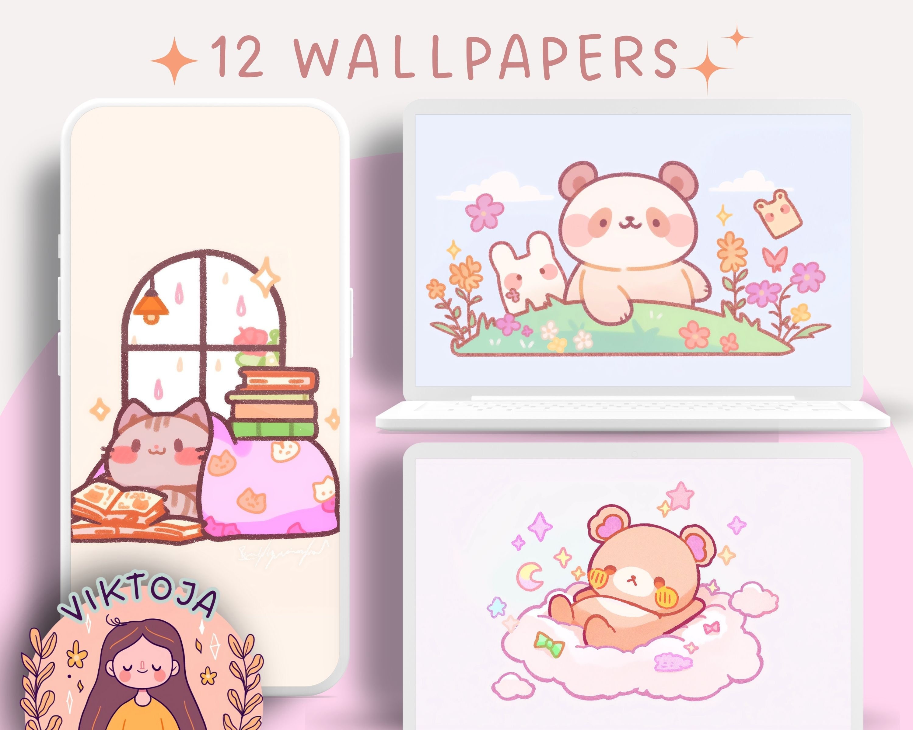 Kawaii Cuties Wallpaper Set: Cozy Desktop & Tablet Backgrounds