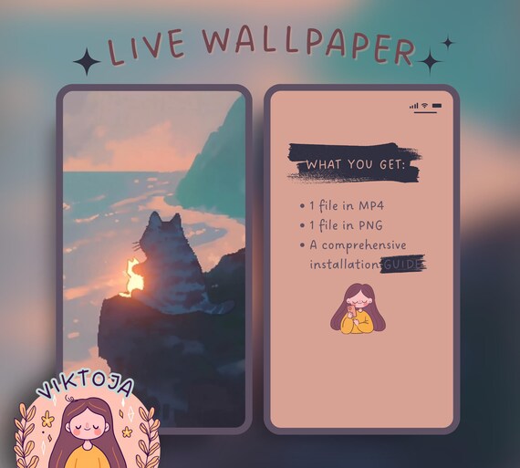 Ocean Kitty Live Wallpaper: Kawaii Phone Background (MP4 & PNG)