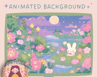 Cozy Lofi Bunny Floral Animated Vtuber Background (MP4)