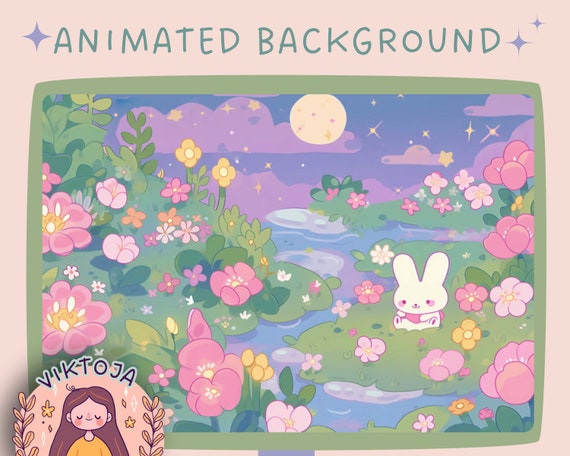 Cozy Lofi Bunny Floral Animated Vtuber Background (MP4)