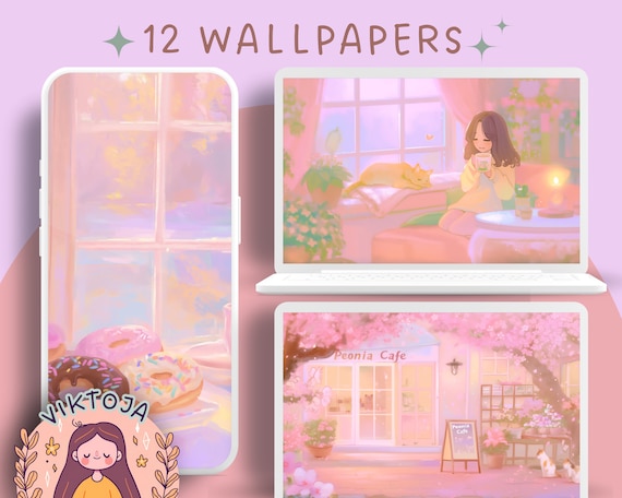 Pastel Lofi Wallpaper Set: Cozy Anime (Digital Download