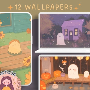 Ghostie Cute ghosts wallpaper halloween wallpaper lofi wallpaper plants wallpapers wallpaper aesthetic desktop wallpaper cute wallpaper boho