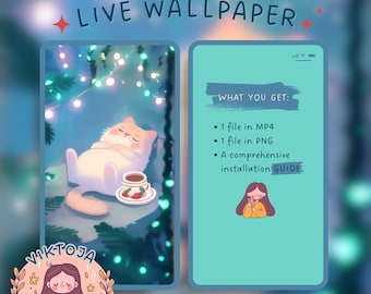 Cozy Christmas Cat Live Wallpaper: Hygge Phone Background (MP4 & PNG)