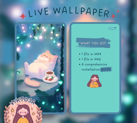 Cozy Christmas Cat Live Wallpaper: Hygge Phone Background (MP4 & PNG)