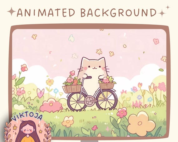 Cozy Lofi Cat Floral Animated Vtuber Background (MP4)