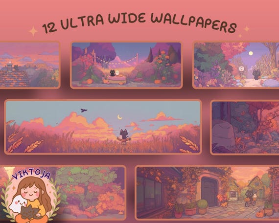 Autumn Ghosty Desktop Wallpaper, Cozy Kawaii 4K (Digital Download)