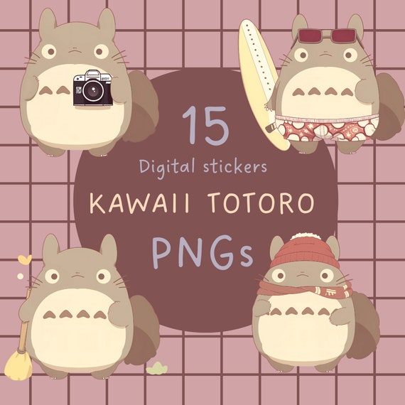 Studio Ghibli Stickers: 15 Kawaii Totoro PNG Clipart (Digital Download)