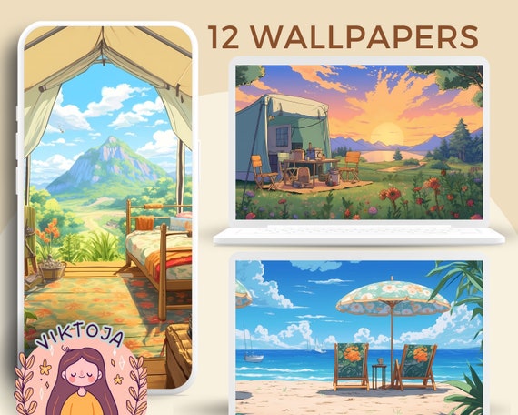 Studio Ghibli Summer Wallpaper: Camping & Beach Lockscreen (Digital Download)