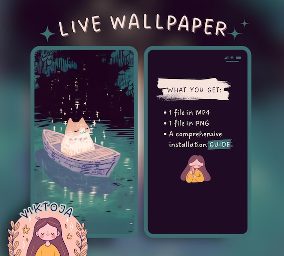 Boat Cat Live Wallpaper: Kawaii Hygge iOS/Android (MP4 & PNG)