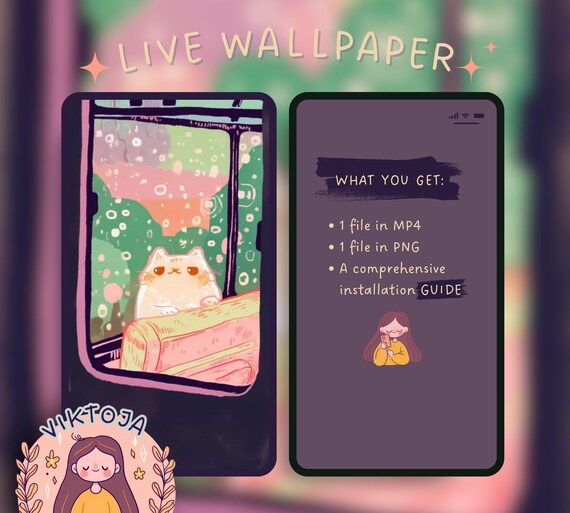 Bus Cat Live Wallpaper: Kawaii Hygge iOS Android (MP4 & PNG)