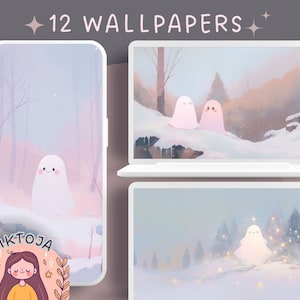 Winter ghosts wallpaper winter wallpaper lofi wallpaper holiday wallpapers 4k wallpaper aesthetic desktop wallpaper cute wallpaper boho