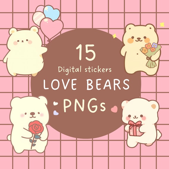 Kawaii Manga Bear PNG Clipart: Valentine's Day Animal Graphics (Digital Download)