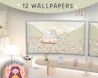 Bunny Flower Wallpaper: 70s Pastel Kawaii Screensaver (Digital Download)