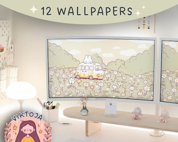 Bunny Flower Wallpaper: 70s Pastel Kawaii Screensaver (Digital Download)