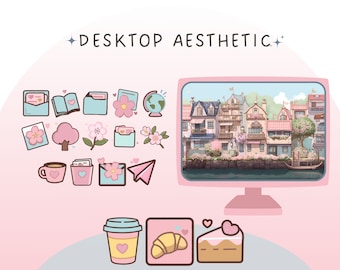 Sakura Desktop Wallpaper & Icons: Kawaii Spring Organizer (digital