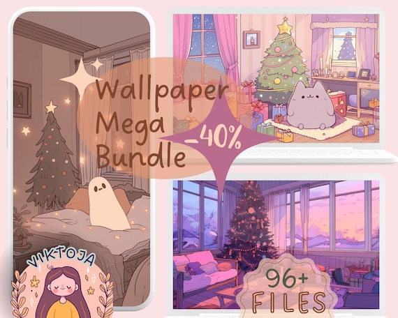Christmas Wallpaper MEGA Bundle: Kawaii Anime Desktop & Tablet (Digital Download)