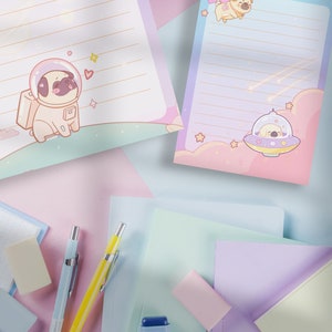 Space Pugs Stationary Kawaii Printable Pages Pastel Lined Pages Cute ...
