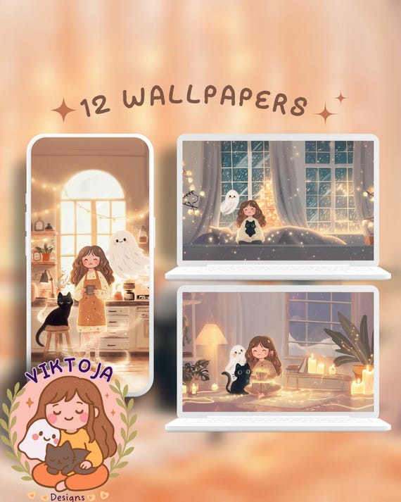 Cozy Christmas Cats Wallpaper: Cozy Holiday Phone & Desktop Backgrounds (Digital Download)