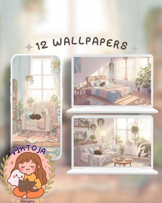 Cozy Cats and Plants Wallpaper Set (Digital Download)