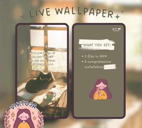 Black Cat Live Wallpaper: Kawaii Hygge iOS Android (MP4 & PNG)