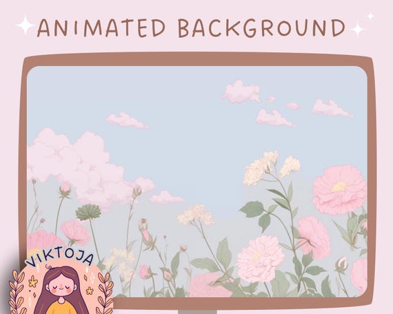 Vtuber Animated Background: Lofi Cloud & Flowers Stream Overlay