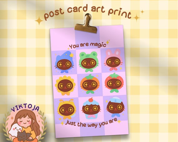 Kawaii Cat Postcard Art Print - Affirmation Note