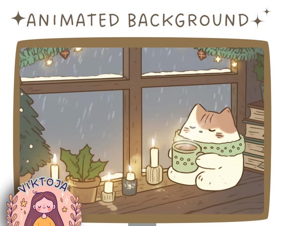 Cozy Christmas Vtuber Animated Background: Kawaii Lofi Stream Overlay (MP4)