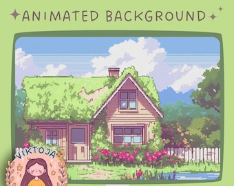 Cozy Lofi Pixel Cottage Animated Vtuber Background (MP4)