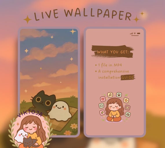 Inky & Ghosty Live Wallpaper: Kawaii Hygge iOS Android (MP4)