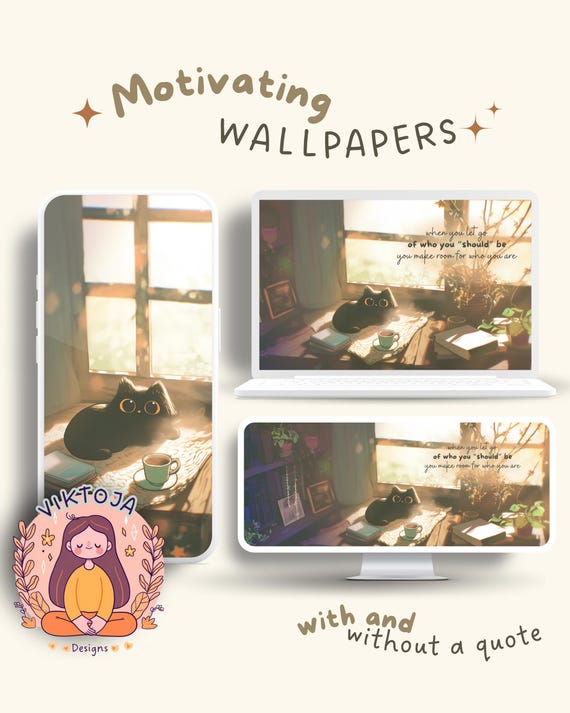 Black Cat Wallpaper Set, Pastel Screens (Digital Download)