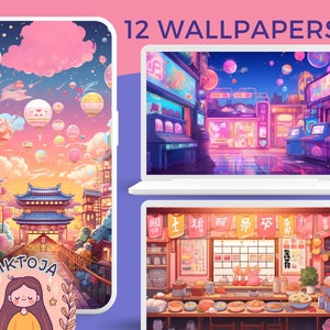 Fondo de pantalla Kawaii, fondo de pantalla en colores pastel, lofi, fondo de escritorio, ramen, protector de pantalla japonés, fondo lindo, fondo de pantalla del teléfono, pantalla de bloqueo arcade