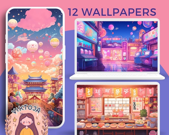 Kawaii Pastel Wallpaper: Lofi Japanese Screensaver (Digital Download)
