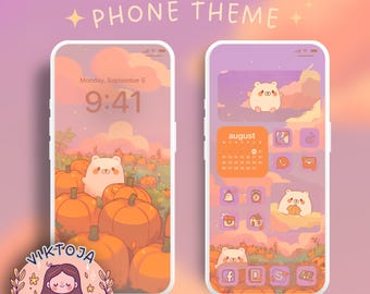 Kawaii Pumpkin Bear Phone Theme: iOS + Android (Digital Download)