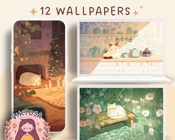 Cozy Cats Wallpaper Bundle: Desktop & Mobile (Digital Download)