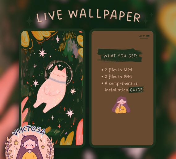Space Kitty Live Wallpaper: Kawaii Phone Background (MP4 & PNG)