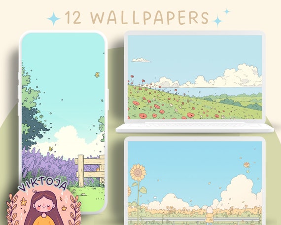 Flower Cottage Wallpaper: Pastel Desktop & Phone Backgrounds (Digital Download)