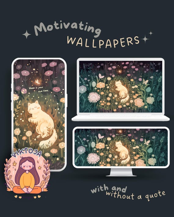 Bloom Cat Wallpaper | Floral Phone & Desktop (Digital Download