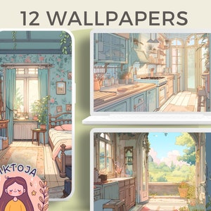 Studio anime wallpaper cozy screensaver tablet wallpaper flowers anime printable cute pastel screen saver aesthetic desktop japan jpg