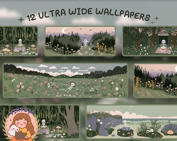 Skeleton Green Wallpaper: Ultrawide Autumn Screensaver (Digital Download)