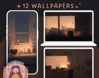 Witchy Desktop Wallpapers, Cozy Dark Academia Scenes (Digital Download)