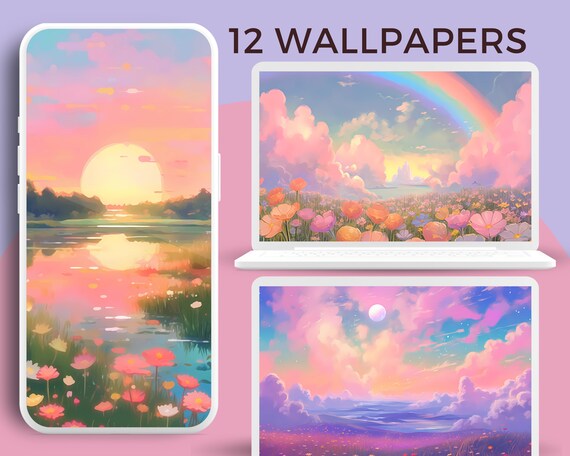 Anime Girl Pastel Skies Phone Wallpaper Instant Download iPhone Home Screen  Background 