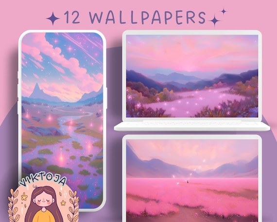 Pastel Meadow Wallpaper Set, Dreamy Lofi Anime Backgrounds (Digital Download)