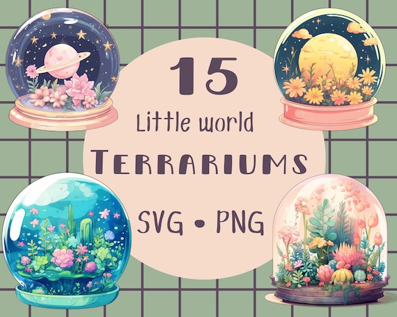Terrarium Clipart: Whimsical Flower Globes (PNG, SVG Digital Download)