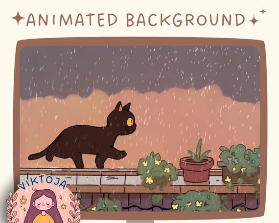 Cozy Lofi Cat Animated Vtuber Background: Twitch Stream Overlay (MP4)