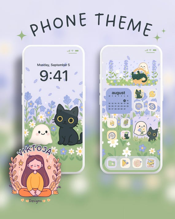 Cute Bluebell Phone Theme: iOS, Android, Tablet (Digital Download)